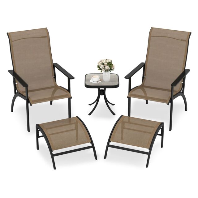 Gymax 5 PCS Outdoor Lounge Chair Set With Ottomans & Side Table Garden Set in Light Brown - image 1