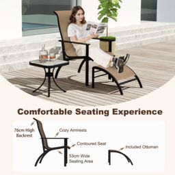 Gymax 5 PCS Outdoor Lounge Chair Set With Ottomans & Side Table Garden Set in Light Brown - thumbnail 7