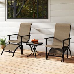 Gymax 5 PCS Outdoor Lounge Chair Set With Ottomans & Side Table Garden Set in Light Brown - thumbnail 5