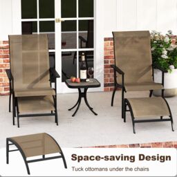 Gymax 5 PCS Outdoor Lounge Chair Set With Ottomans & Side Table Garden Set in Light Brown - thumbnail 2