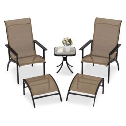 Gymax 5 PCS Outdoor Lounge Chair Set With Ottomans & Side Table Garden Set in Light Brown - thumbnail 1