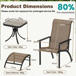 Gymax 5 PCS Outdoor Lounge Chair Set With Ottomans & Side Table Garden Set in Light Brown - thumbnail 3