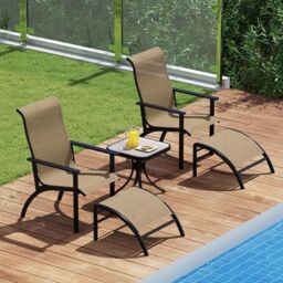 Gymax 5 PCS Outdoor Lounge Chair Set With Ottomans & Side Table Garden Set in Light Brown - thumbnail 6