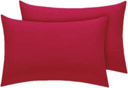 Homes-Linen Luxury Percale Polycotton Housewife Pillowcases 50x75cm Pack of 2 in Red - Size: Standard Pillow Case