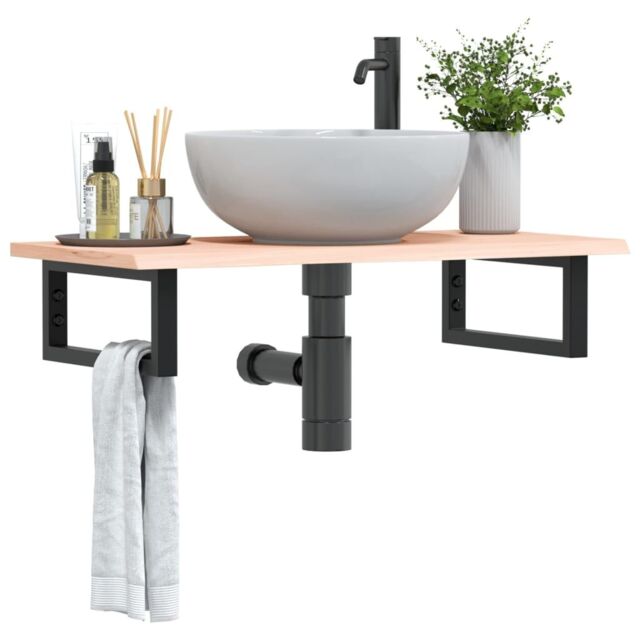 Berkfield Home Basin Shelf Wall Mounted Steel & Solid Wood Oak in Brown - image 1