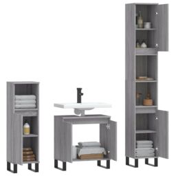 Berkfield Home 3 Piece Bathroom Cabinet Set Grey Sonoma Engineered Wood - thumbnail 4