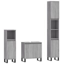 Berkfield Home 3 Piece Bathroom Cabinet Set Grey Sonoma Engineered Wood - thumbnail 2