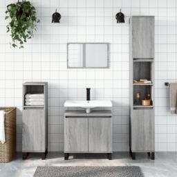 Berkfield Home 3 Piece Bathroom Cabinet Set Grey Sonoma Engineered Wood - thumbnail 1