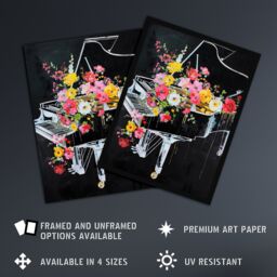 Artery8 Wildflowers in Grand Piano Street Art Graffiti Framed Art Print in Black - Size: A4 - thumbnail 2