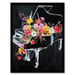 Artery8 Wildflowers in Grand Piano Street Art Graffiti Framed Art Print in Black - Size: A4 - thumbnail 1
