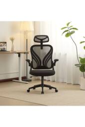 Home Source Ergonomic Design Office Chair Adjustable Armrests Breathable Foldable in Black - thumbnail 1