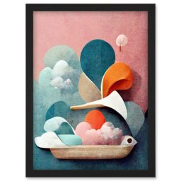 Artery8 Modern Boho Abstract Ship In Sky Clouds In Pastel Colours Toilet Artwork Framed Wall Art Print A4 in Black