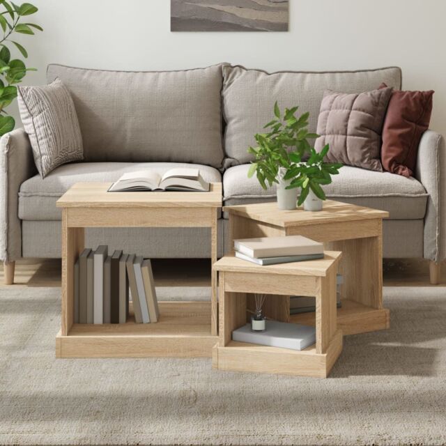 Berkfield Home Nesting Tables 3 pcs Sonoma Oak Engineered Wood in Brown - image 1
