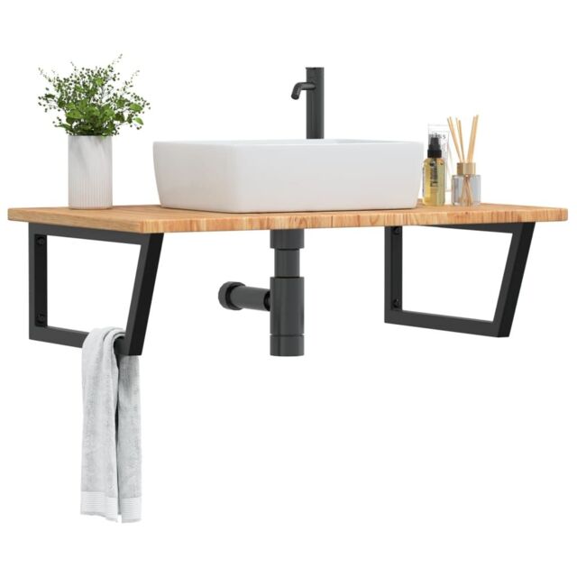 Berkfield Home Basin Shelf Wall Mounted Steel & Solid Wood Oak in Brown - image 1