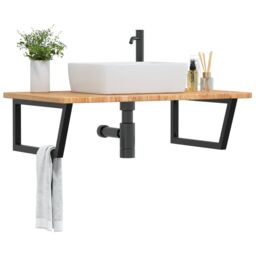 Berkfield Home Basin Shelf Wall Mounted Steel & Solid Wood Oak in Brown