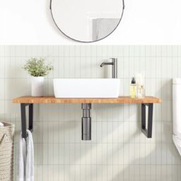 Berkfield Home Basin Shelf Wall Mounted Steel & Solid Wood Oak in Brown - thumbnail 3