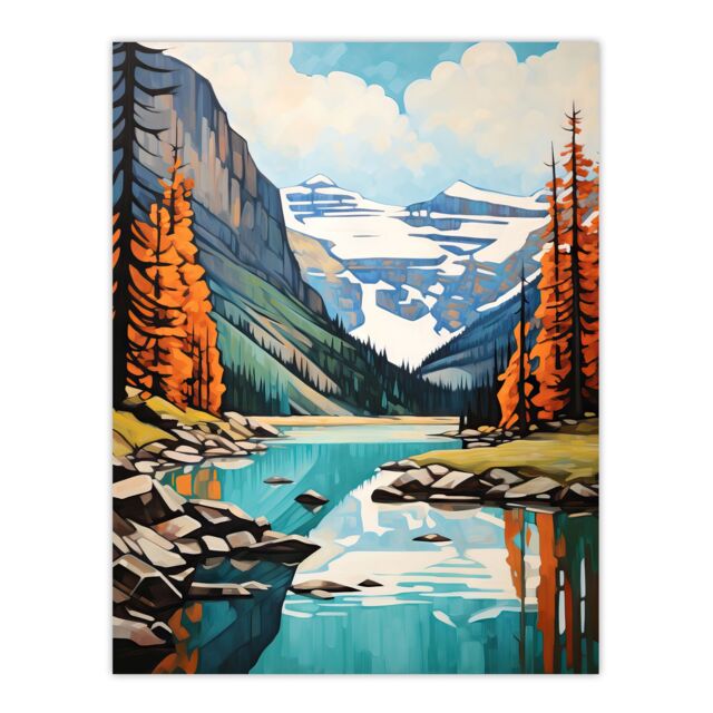 "Artery8 Lake Louise Oil Painting Canada Banff National Park In Autumn Large Wall Unframed Art Poster Print Thick Paper 18X24 Inch - Size: W18"" x H24""" - image 1
