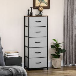 HOMCOM Chest of Drawers Cloth Organizer with 5 Fabric Drawers Steel Frame in Grey