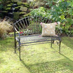 Melody Maison Large Ornate Black Metal Garden Bench 103cm - thumbnail 3