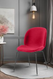 Fusion Living Luxurious Velvet Dining Chair with Black Metal Legs in Red