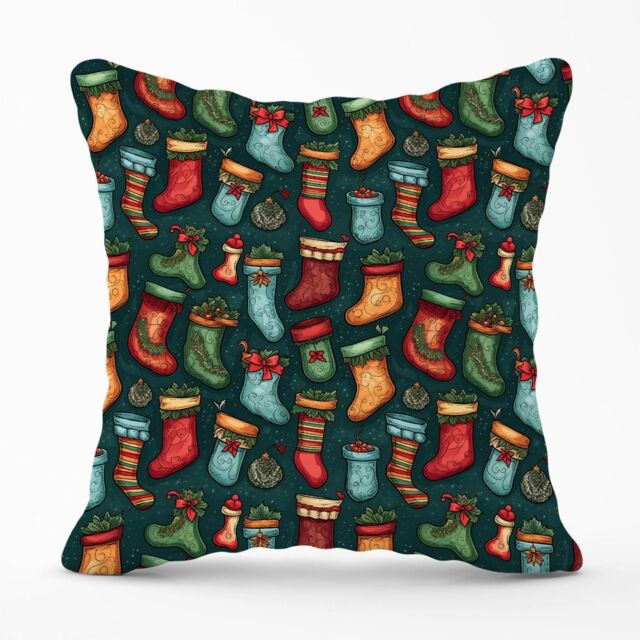 Warren Reed - Designer Christmas Stockings Outdoor Cushion in Green - Size: 45 cm x 45 cm - image 1