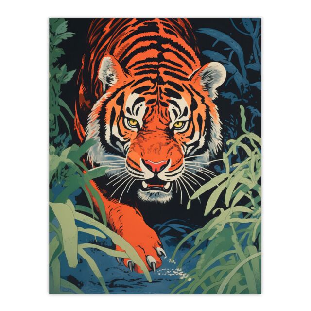 "Artery8 Wall Art Print Jungle Tiger Prowling Stalking Pouncing Animal Nature Artwork Painting Poster - Size: W18"" x H24""" - image 1