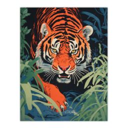 "Artery8 Wall Art Print Jungle Tiger Prowling Stalking Pouncing Animal Nature Artwork Painting Poster - Size: W18"" x H24""" - thumbnail 1