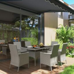 6 Seater Rattan Garden Furniture Set with Cushions, Grey - thumbnail 1