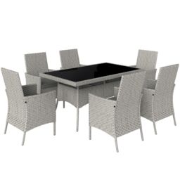 6 Seater Rattan Garden Furniture Set with Cushions, Grey - thumbnail 3
