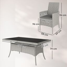6 Seater Rattan Garden Furniture Set with Cushions, Grey - thumbnail 4