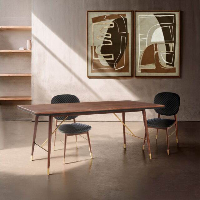 Orsina Stunning Design Walnut Wood & Brass Finish Dining Table, Durable Small Dining Table, Sleek Modern Table in Brown - image 1