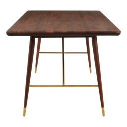Orsina Stunning Design Walnut Wood & Brass Finish Dining Table, Durable Small Dining Table, Sleek Modern Table in Brown - thumbnail 3