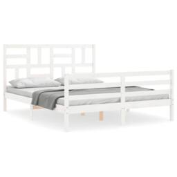 Berkfield Home Beautiful Bed Frame with Headboard White 160x200 cm Solid Wood - thumbnail 3