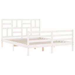 Berkfield Home Beautiful Bed Frame with Headboard White 160x200 cm Solid Wood - thumbnail 1