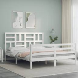 Berkfield Home Beautiful Bed Frame with Headboard White 160x200 cm Solid Wood - thumbnail 4