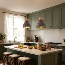 Living and Home Handmade Rattan Pendant Light Natural Woven Ceiling Lamp in Grey - thumbnail 5
