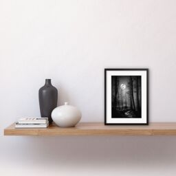 "Artery8 Wall Art Print Full Moon Over Misty Forest Black & White Photo Artwork Framed 9X7 Inch - Size: W7"" x H9""" - thumbnail 2