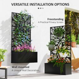 OUTSUNNY Garden Bed with Privacy Screen, Metal Raised Planter in Black - thumbnail 5