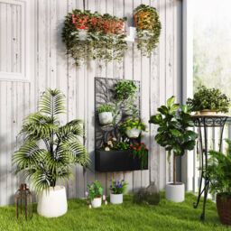 OUTSUNNY Garden Bed with Privacy Screen, Metal Raised Planter in Black