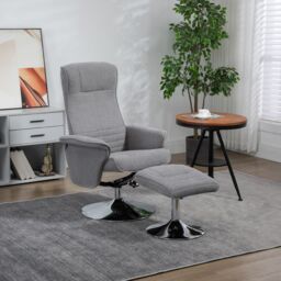 HOMCOM Upholstered Swivel Recliner Armchair with Ottoman, Grey - thumbnail 1