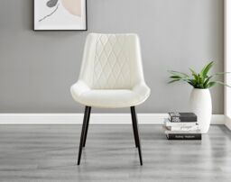 FurnitureboxUK Carson White Marble Effect Dining Table & 6 Pesaro Black Leg Chairs in Cream - thumbnail 4