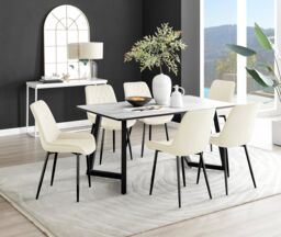 FurnitureboxUK Carson White Marble Effect Dining Table & 6 Pesaro Black Leg Chairs in Cream - thumbnail 1