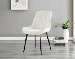 FurnitureboxUK Carson White Marble Effect Dining Table & 6 Pesaro Black Leg Chairs in Cream - thumbnail 3
