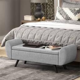 EONLION Storage Ottoman with Armrest, Linen Storage Bench in Light Grey - Size: 100 cm - thumbnail 5