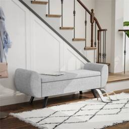 EONLION Storage Ottoman with Armrest, Linen Storage Bench in Light Grey - Size: 100 cm - thumbnail 1