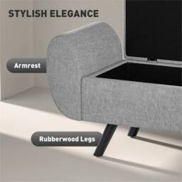 EONLION Storage Ottoman with Armrest, Linen Storage Bench in Light Grey - Size: 100 cm - thumbnail 4