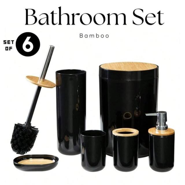 KORVIXA 6 Pcs Bathroom Sink Bamboo Set in Black - image 1