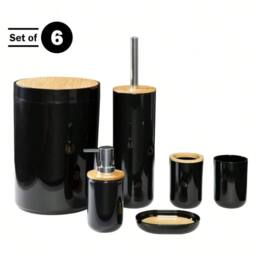 KORVIXA 6 Pcs Bathroom Sink Bamboo Set in Black - thumbnail 5