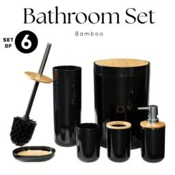 KORVIXA 6 Pcs Bathroom Sink Bamboo Set in Black - thumbnail 1