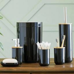 KORVIXA 6 Pcs Bathroom Sink Bamboo Set in Black - thumbnail 4